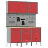 vidaXL Placard de travail 8 pcs Rouge Bois d'ing&eacute;nierie et acier