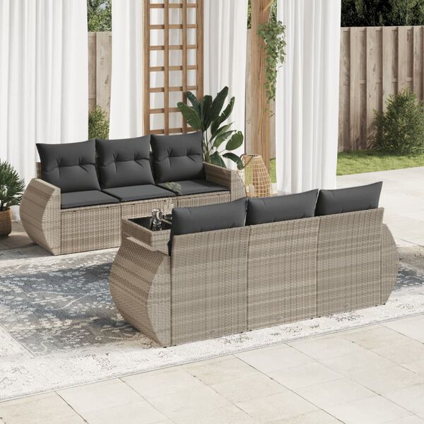 vidaXL Salon de jardin avec coussins 7 pcs gris clair r&eacute;sine tress&eacute;e