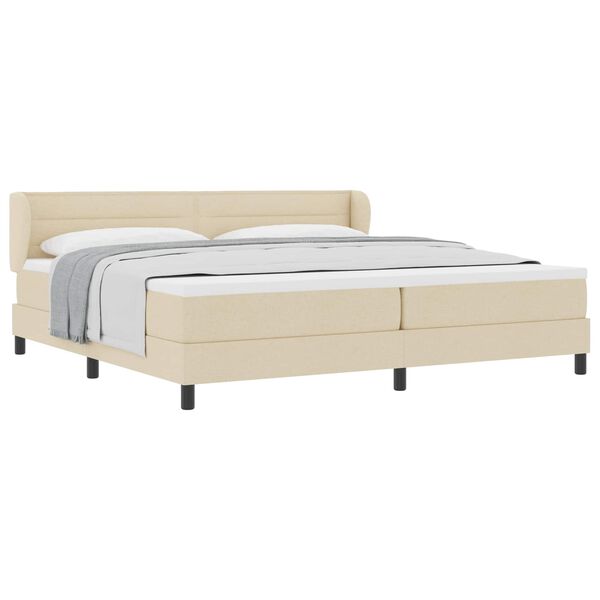 vidaXL Lit &agrave; ressorts avec matelas Cr&egrave;me 200 x 200 cm tissu