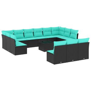 vidaXL Salon de jardin avec coussins 14 pcs noir r&eacute;sine tress&eacute;e