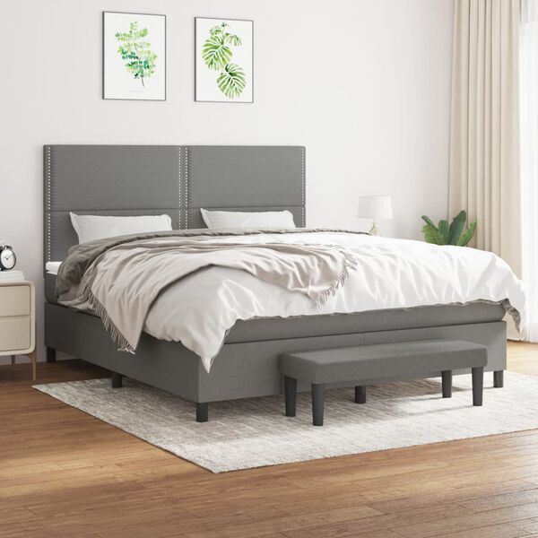 vidaXL Sommier &agrave; lattes de lit avec matelas Gris fonc&eacute; 180x200cm Tissu