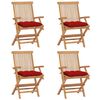vidaXL Chaises de jardin et coussins rouge lot de 4 Bois teck massif