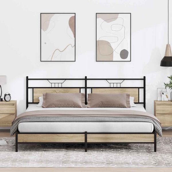 vidaXL Cadre de lit en m&eacute;tal sans matelas ch&ecirc;ne sonoma 193x201 cm
