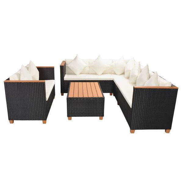 vidaXL Salon de jardin 5 pcs avec coussins r&eacute;sine tress&eacute;e noir