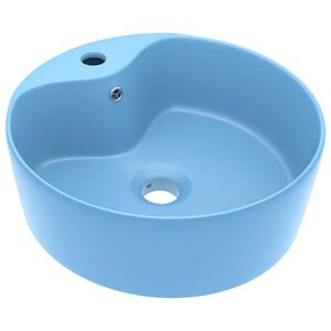 vidaXL Lavabo de luxe avec trop-plein Bleu clair mat 36x13cm C&eacute;ramique