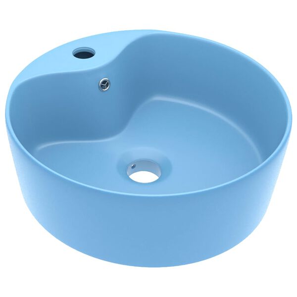 vidaXL Lavabo de luxe avec trop-plein Bleu clair mat 36x13cm C&eacute;ramique