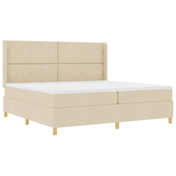 vidaXL Lit &agrave; ressorts avec matelas Cr&egrave;me 200 x 200 cm tissu