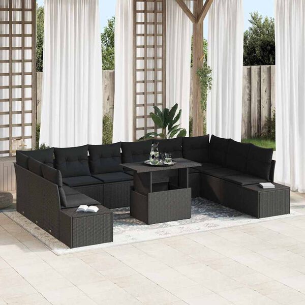 vidaXL Ensemble de canapé de jardin 11 pcs Noir Poly rotin