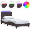 vidaXL Cadre de lit avec LED sans matelas marron fonc&eacute; 90x190 cm tissu