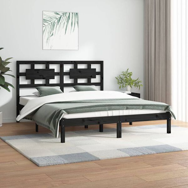 vidaXL Cadre de lit sans matelas noir 200x200 cm bois massif de pin