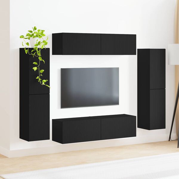vidaXL Ensemble meuble TV 8 pcs Noir Bois d'ing&eacute;nierie