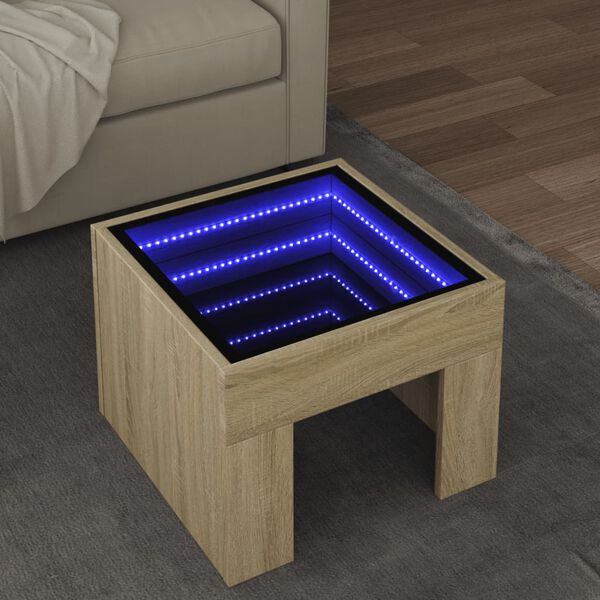 vidaXL Table basse avec LED infini chêne sonoma 40x40x30 cm
