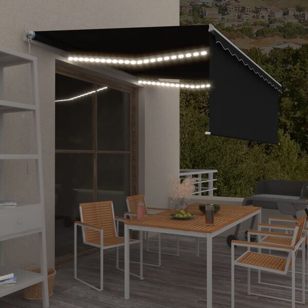 vidaXL Auvent manuel r&eacute;tractable avec store et LED 4x3 m Anthracite