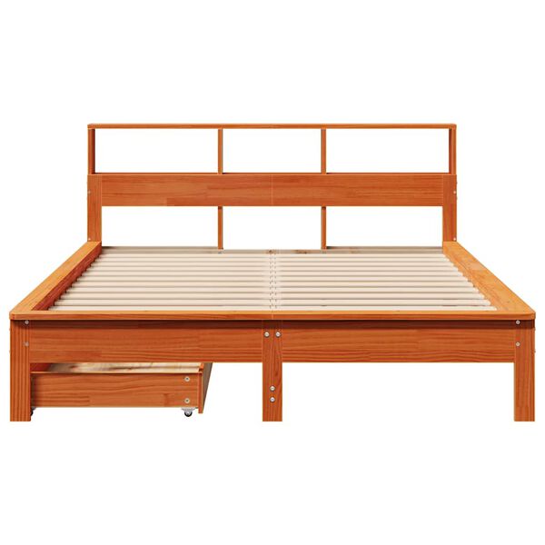 vidaXL Lit biblioth&egrave;que sans matelas cire marron 140x190 cm pin massif