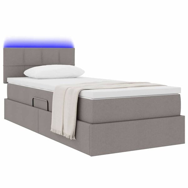 vidaXL Lit avec rangement et LED avec matelas Taupe 90 x 190 cm tissu