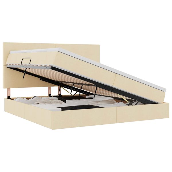 vidaXL Lit avec rangement et LED avec LED Cr&egrave;me 200 x 200 cm Polyester