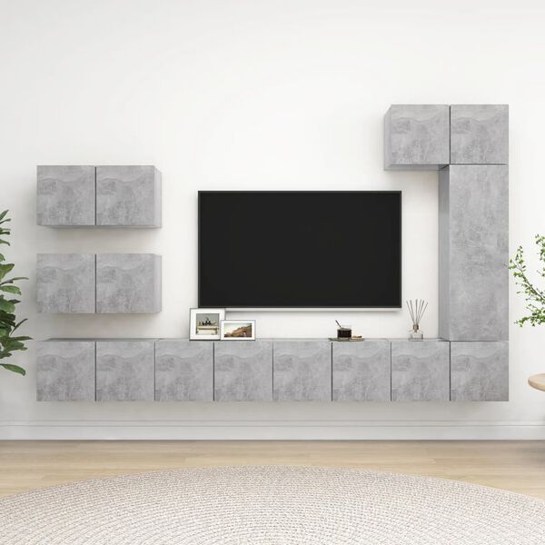 vidaXL Ensemble de meubles TV 8 pcs Gris b&eacute;ton Bois d'ing&eacute;nierie