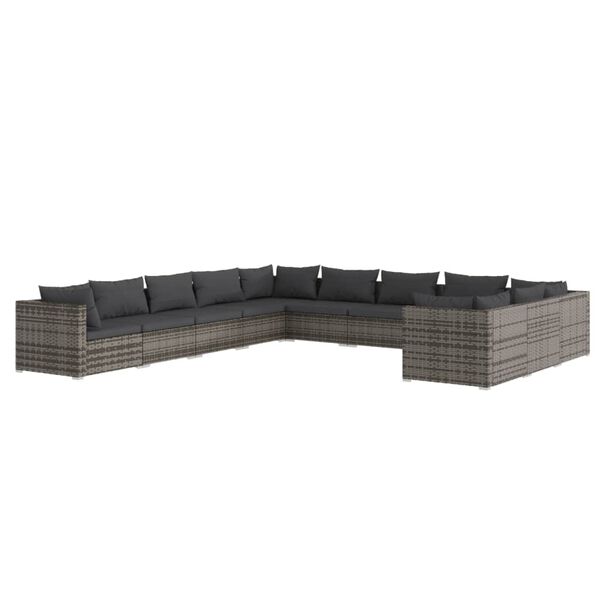 vidaXL Salon de jardin 11 pcs avec coussins Résine tressée Gris