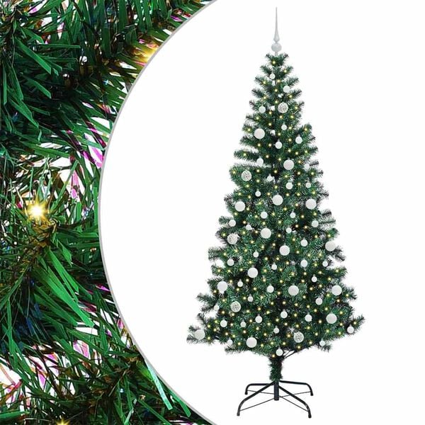 vidaXL Sapin de No&euml;l artificiel pr&eacute;-&eacute;clair&eacute; Vert 210 cm PVC et m&eacute;tal