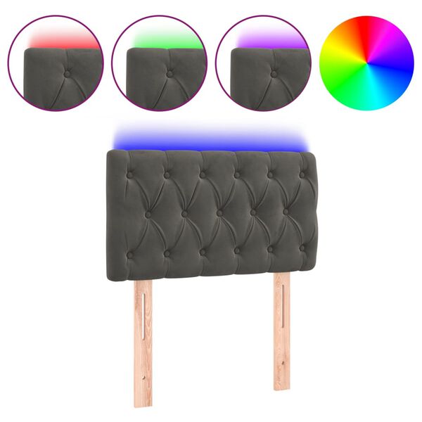 vidaXL T&ecirc;te de lit &agrave; LED Gris fonc&eacute; 80x7x78/88 cm Velours