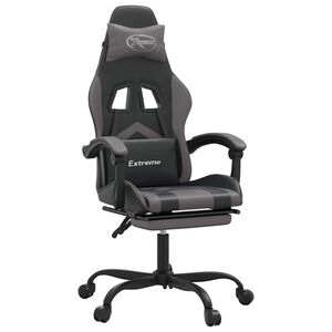 vidaXL Chaise de jeu pivotante et repose-pied Noir et gris Similicuir