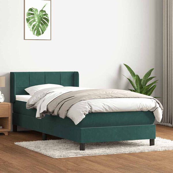 vidaXL Sommier &agrave; lattes de lit et matelas vert fonc&eacute; 90x220 cm velours
