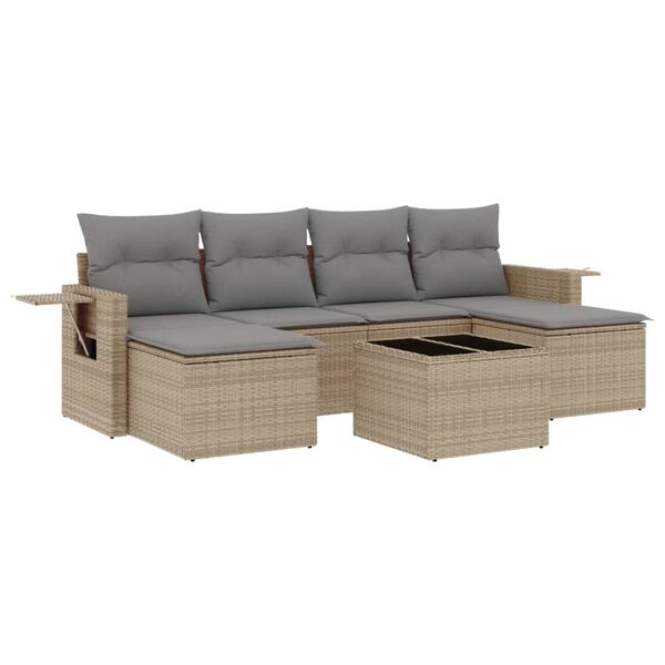 vidaXL Salon de jardin avec coussins 7 pcs beige r&eacute;sine tress&eacute;e