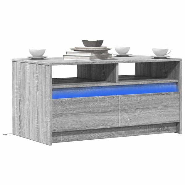 vidaXL Table basse avec lumi&egrave;res LED sonoma gris bois d'ing&eacute;nierie