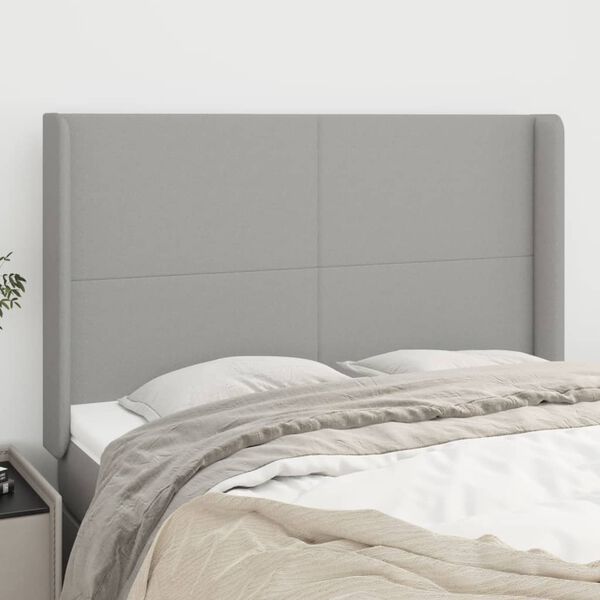 vidaXL T&ecirc;te de lit avec oreilles Gris clair 147x16x118/128 cm Tissu