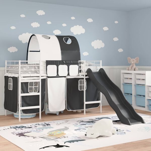 vidaXL Lit mezzanine pour enfants Blanc et Noir 74,5 x 190 cm M&eacute;tал