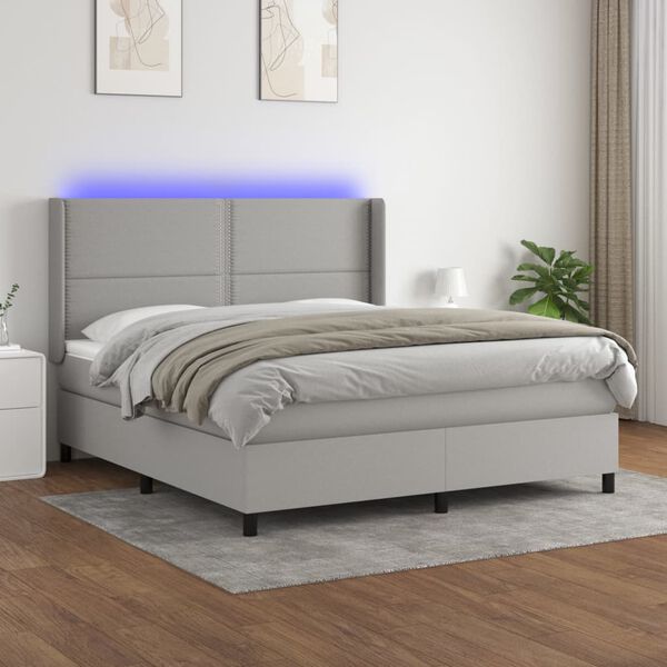 vidaXL Sommier &agrave; lattes de lit matelas LED Gris clair 180x200 cm Tissu