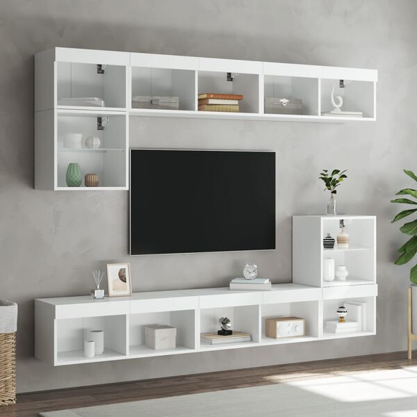vidaXL Meuble TV avec lumi&egrave;res LED blanc 80x30x30 cm