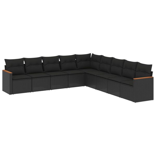 vidaXL Salon de jardin 9 pcs avec coussins noir r&eacute;sine tress&eacute;e