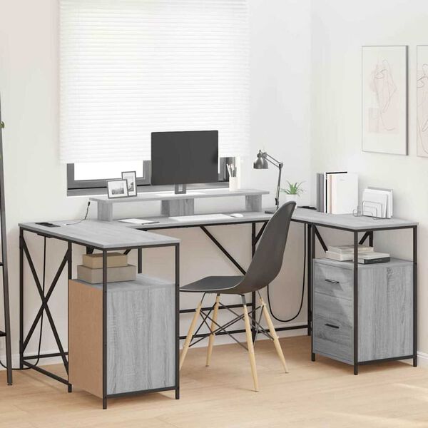 vidaXL Bureau Gris Sonoma 182 x 101 x 87,5 cm Bois d'ingénierie