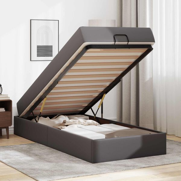 vidaXL Cadre de lit avec matelas avec matelas 2 pcs Gris PVC