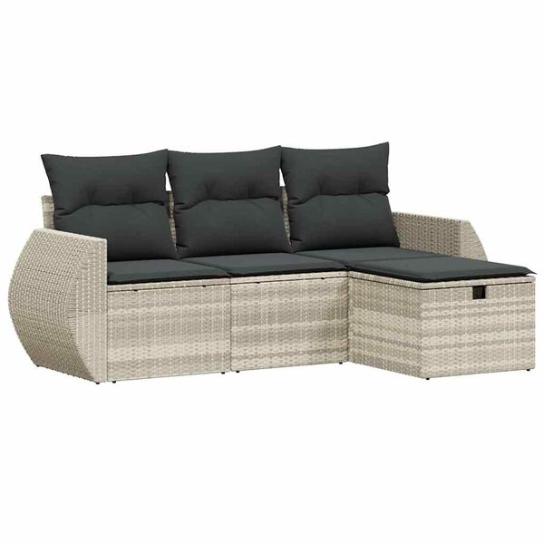 vidaXL Salon de jardin 4 pcs avec coussins gris clair r&eacute;sine tress&eacute;e