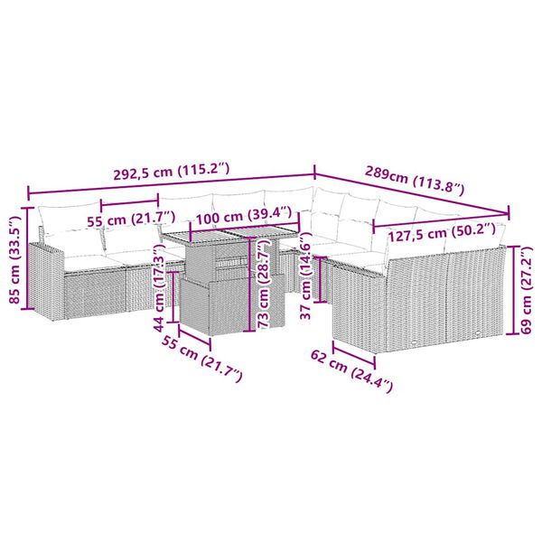 vidaXL Salon de jardin 11 pcs avec coussins beige r&eacute;sine tress&eacute;e