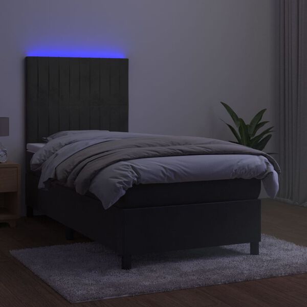 vidaXL Sommier &agrave; lattes de lit matelas LED Gris fonc&eacute; 80x200cm Velours