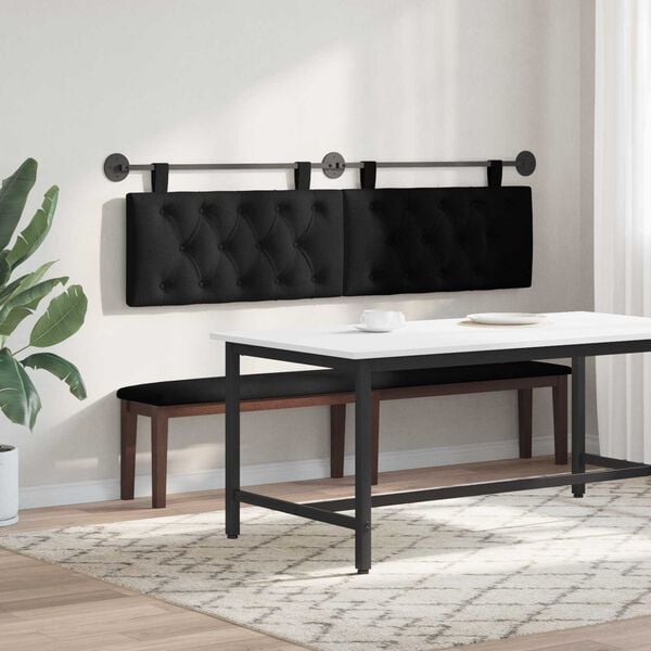 vidaXL T&ecirc;te de lit suspendue Montage mural Noir 190 x 55 x 7 cm tissu