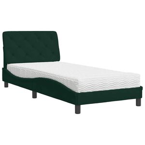 vidaXL Lit avec matelas vert fonc&eacute; 90x190 cm velours
