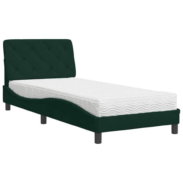 vidaXL Lit avec matelas vert fonc&eacute; 90x190 cm velours