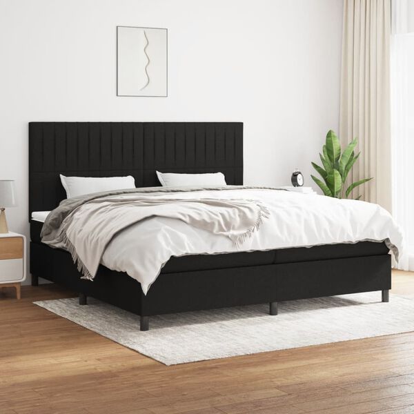 vidaXL Sommier &agrave; lattes de lit avec matelas Noir 200x200 cm Tissu