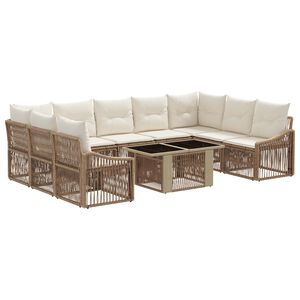 vidaXL Ensemble de canap&eacute; de jardin 10 pc Beige et blanc cr&egrave;me