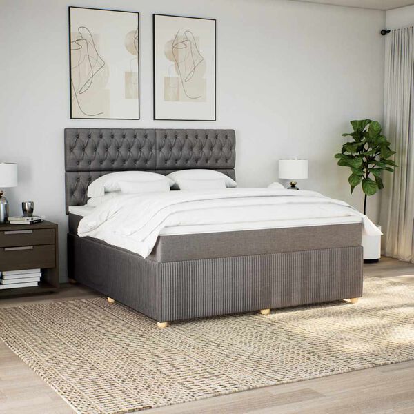 vidaXL Sommier &agrave; lattes de lit avec matelas Taupe 180x200 cm Tissu