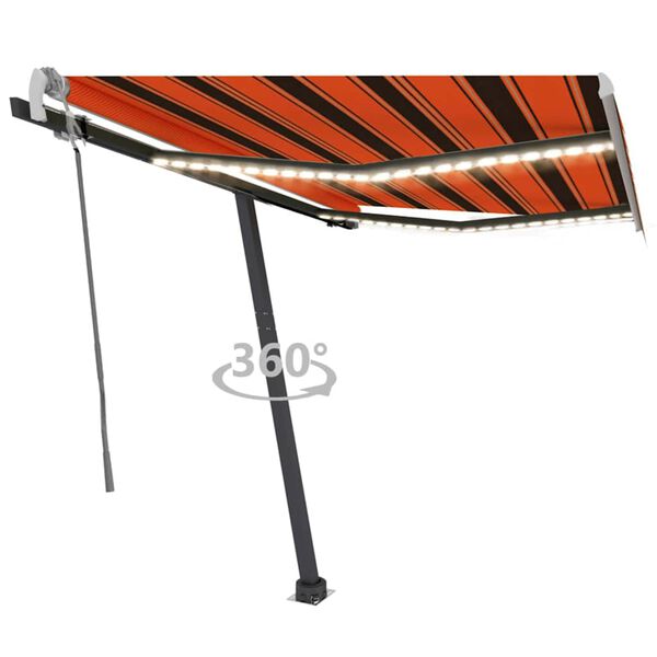 vidaXL Auvent manuel rétractable avec LED 300x250 cm Orange et marron