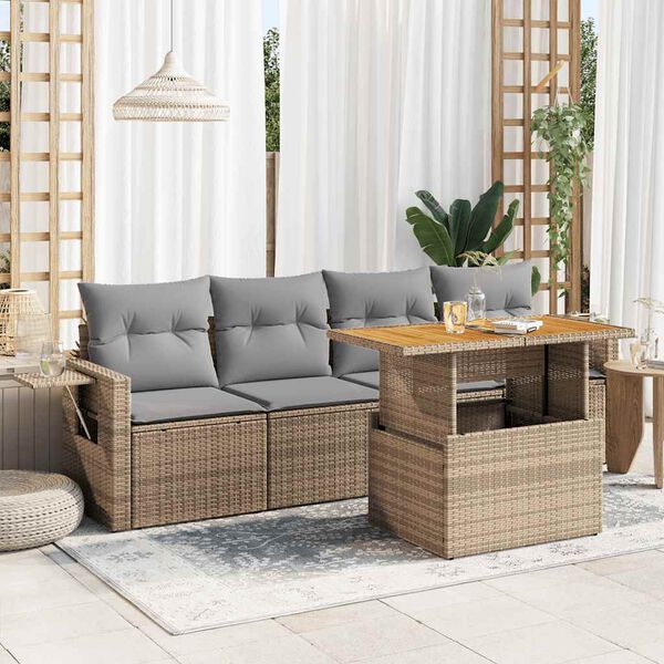 vidaXL Salon de jardin avec coussins 5 pcs beige r&eacute;sine tress&eacute;e