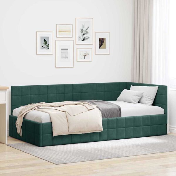 vidaXL Cadre de lit d'angle Vert fonc&eacute; 100 cm x 200 cm Velours