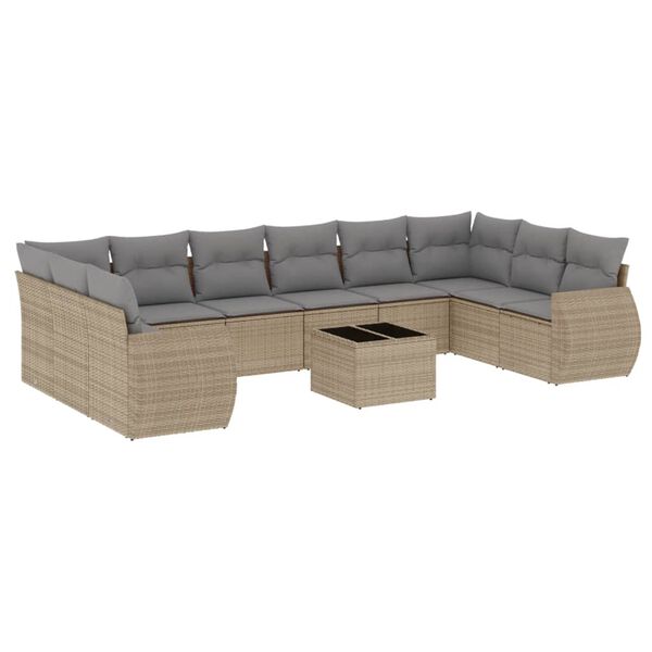vidaXL Salon de jardin 11 pcs avec coussins beige r&eacute;sine tress&eacute;e