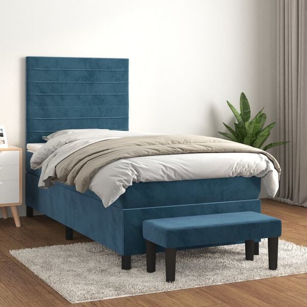 vidaXL Sommier &agrave; lattes de lit avec matelas Bleu fonc&eacute; 90x200 cm