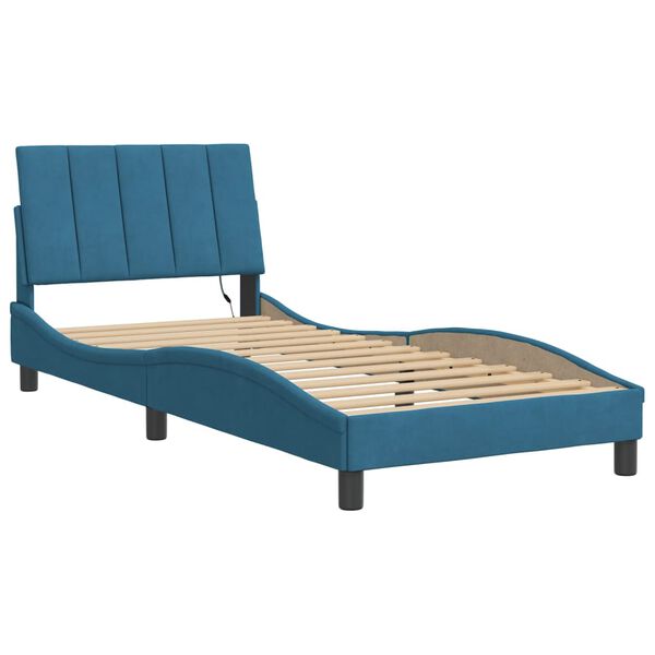 vidaXL Cadre de lit avec LED sans matelas Hanko bleu 80x200 cm velours